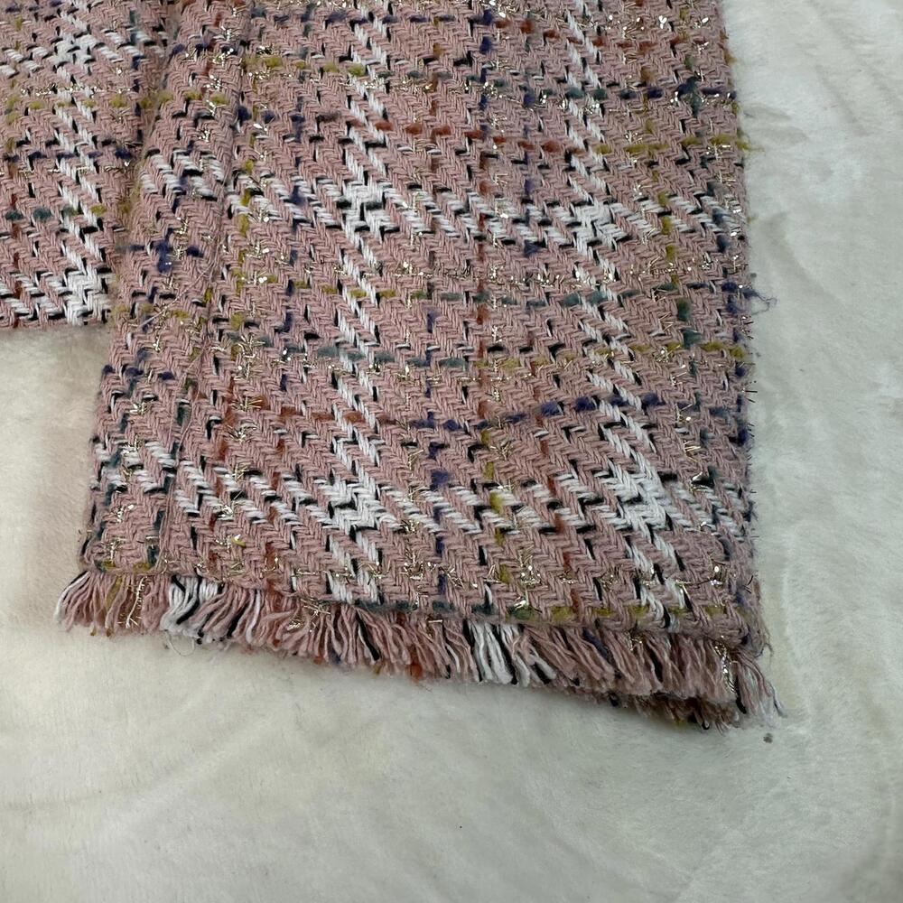 Loft Sz M Pink Gold Metallic Tweed Blazer Frayed Hem Corpcore Office Work Easter - Picture 6 of 6